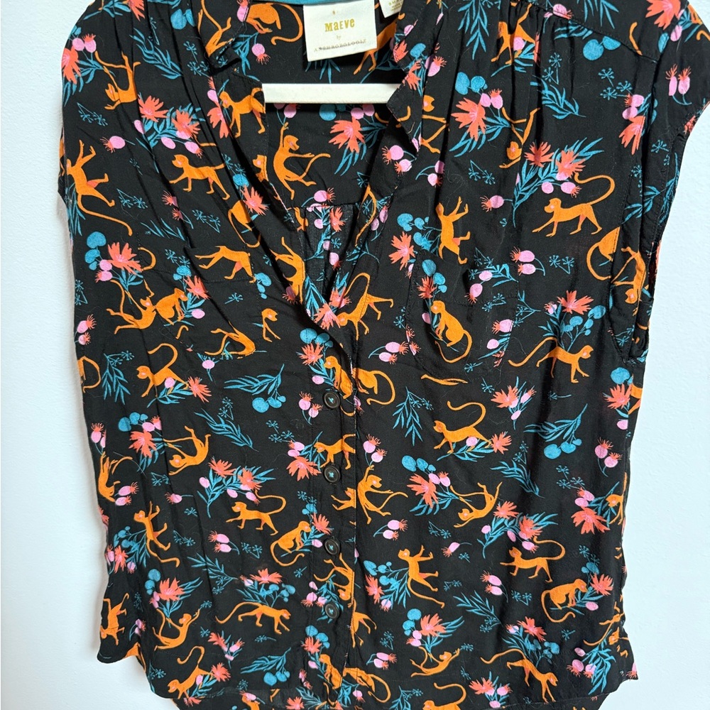 Maeve Black and Orange Animal Print Blouse
